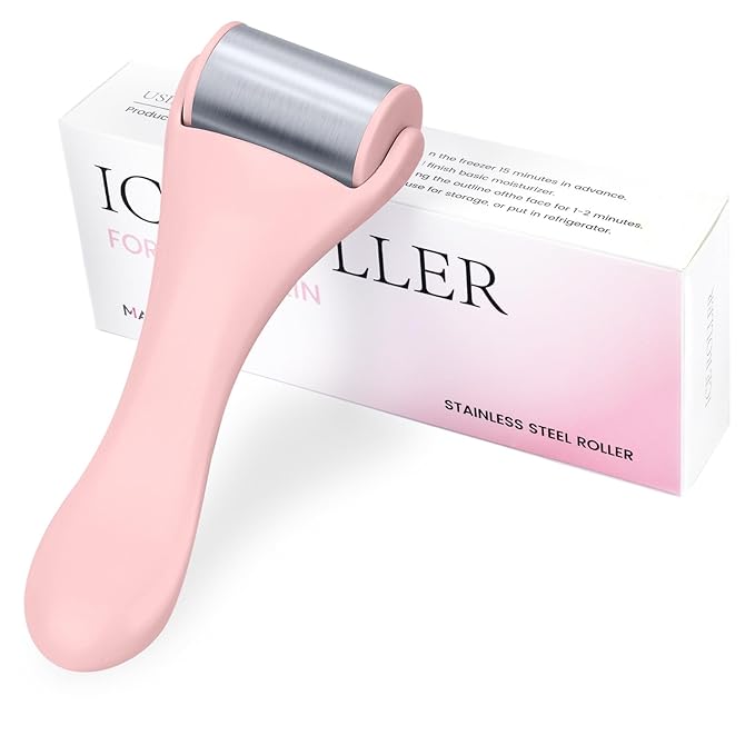 MAANGE Ice Roller for Face 1 Piece Stainless Steel Facial Roller Ice Face Roller for Puffiness,Migraine,Pain Relief and Skin Care (Pink)-Velvo Beauty