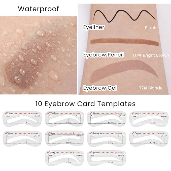evpct Eyebrow Stencils Kit for Women Shaping, Eyebrow Shaper Makeup Kit, Eye Brow Stencil Shaper Tinting kits for Women, with Eyeliner, Eyebrows Pencil, Pomade, Brush and 10 Stencils, Kit-02# BLONDE-Velvo Beauty