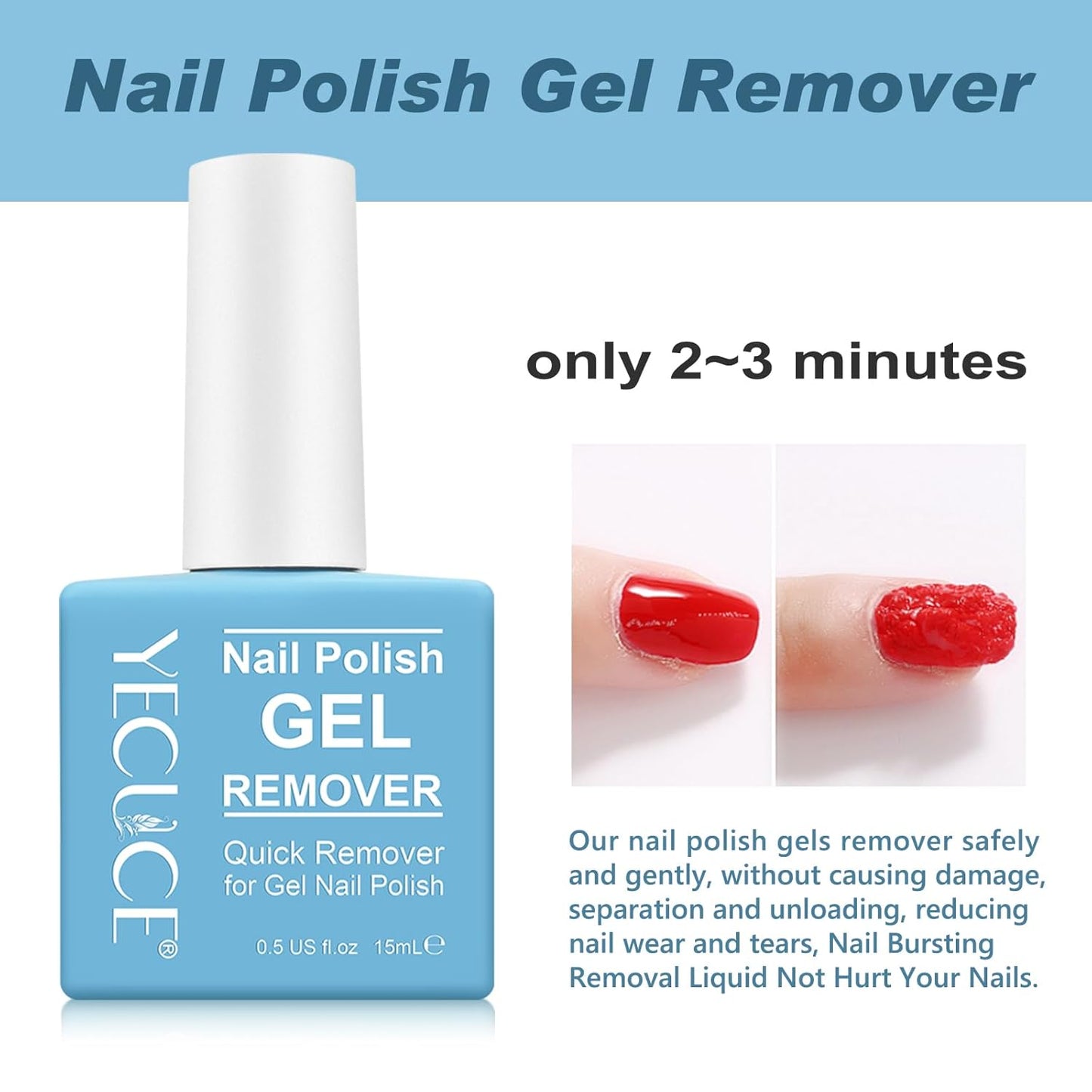 Gel Nail Polish Remover, Nail Polish Remover Gel Polish Remover for 2-3 Minutes Quick & Easy Remove No Need for Foil, Soaking or Wrapping (15m +1 PCS Cuticle Pusher +1 PCS Nail Polish Scraper)-Velvo Beauty