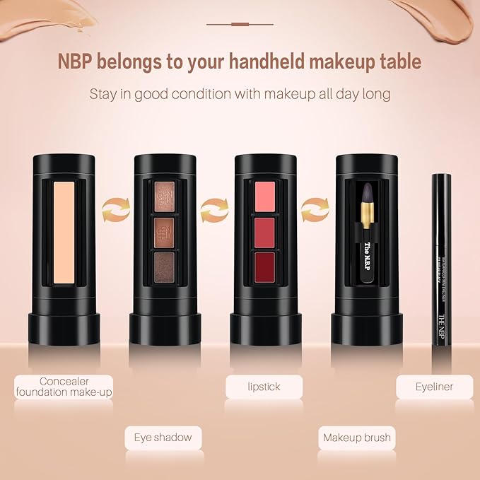 Portable Professional Makeup Kit,Mini Professional Makeup Kit Eyeshadow Palette Lip Gloss Concealer,Lipstick shape and size,7 Color-Velvo Beauty