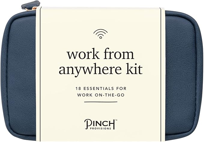 Pinch Provisions Work from Anywhere Kit, Includes 18 Essentials to Help You Stay on Task, Must-Have Essentials, Compact Multi-Functional Vegan Leather Pouch, Navy-Velvo Beauty