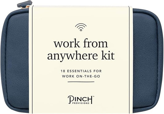 Pinch Provisions Work from Anywhere Kit, Includes 18 Essentials to Help You Stay on Task, Must-Have Essentials, Compact Multi-Functional Vegan Leather Pouch, Navy-Velvo Beauty