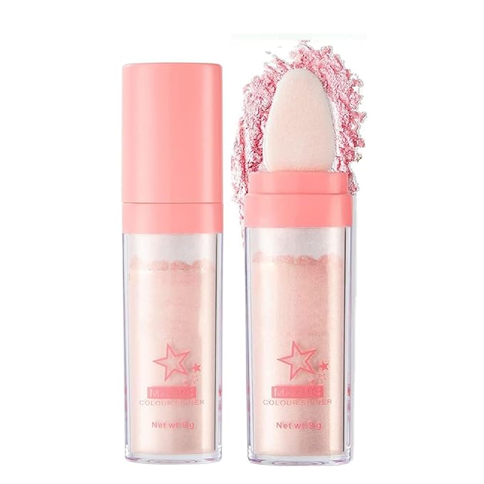 Glitter Powder Highlighter Makeup, Body Brightens the Natural Three-Dimensional Face Blusher Fairy Highlight Patting Powder.(02# Fairy Pink)-Velvo Beauty