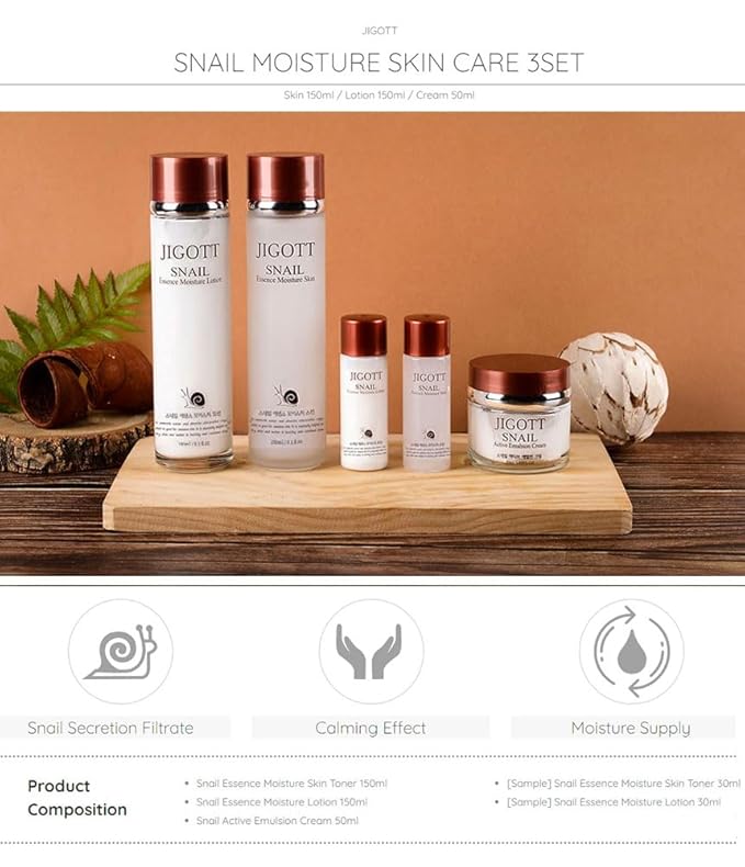 Snail Essence Moisture Skin Care 3Set, K Beauty Snail Cream, Moisturizer, Toner, Anti-Aging Hydration-Velvo Beauty