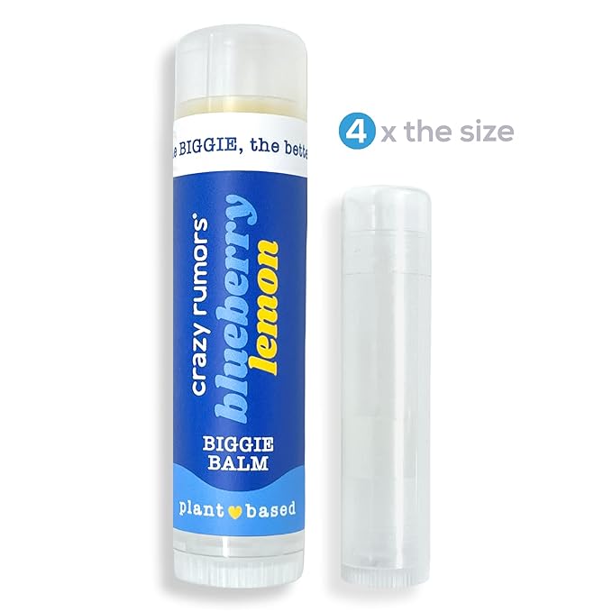 Crazy Rumors Biggie Blueberry Lemon Flavored All Natural, Plant Based Lip Balm to Moisturize and Nourish your Lips - Blueberry Lemon tube 0.6 oz (4x Larger than standard 0.15 oz lip balm)-Velvo Beauty