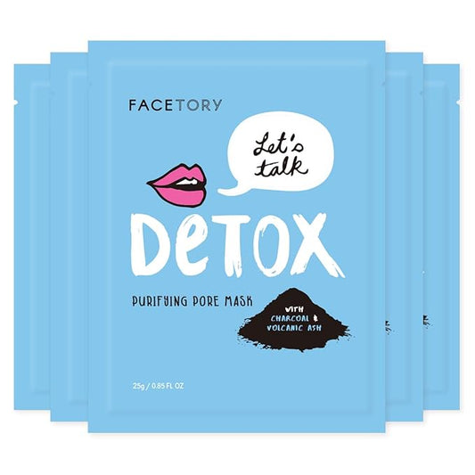 FACETORY K Beauty Face Mask Skin Care - LET'S TALK DETOX PURIFYING Sheet Mask with Charcoal & Volcanic Ash | Pore Refining Charcoal Face Mask (5 Pack)-Velvo Beauty