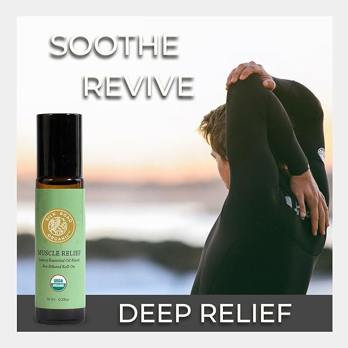 Silk Road Organic Muscle Relief Essential Oil Blend Roll On, 100% Pure USDA Certified Aromatherapy for Muscle Aches & Stiff Joints with Peppermint & Ginger - 10 ml Roller-Velvo Beauty