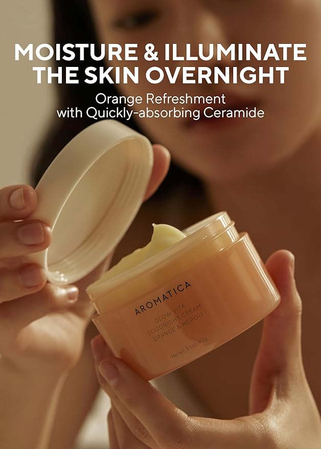 AROMATICA Glow Vita Goodnight Cream Orange & Neroli 3.1fl oz/90g - Night Cream Moisturizer For Face & Neck | Anti Aging Wrinkle Cream with Vitamin C, 5% Niacinamide-Velvo Beauty
