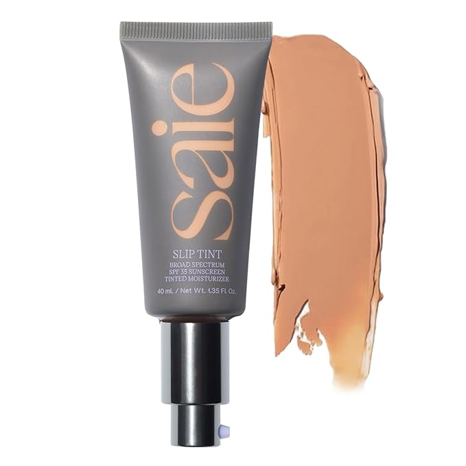 Saie Slip Tint Tinted Moisturizer with SPF 35 - Light Coverage, Glowy Skin Tint & Mineral Sunscreen for Face with Hydrating Hyaluronic Acid - Summer Makeup Essential - Shade Four (1.35 oz)-Velvo Beauty