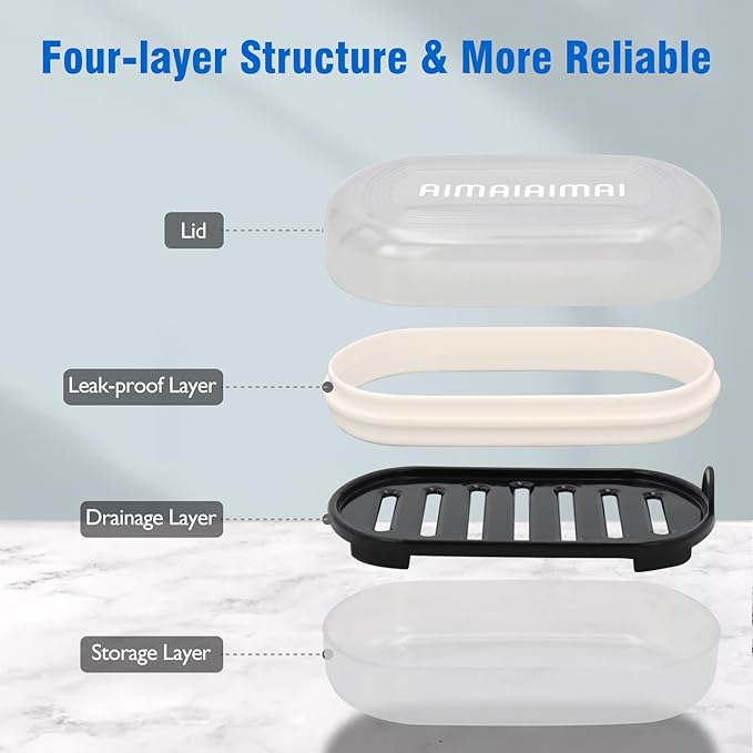 Soap Box, Travel Soap Container, Bar Soap Case with Removable Draining Layer - Clear Style A-Velvo Beauty