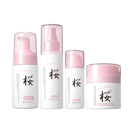 Skin Care, Skin Care Set, Hydrating Smooth Fine Lines Even Skin Tone Skin Care Kit with Cleansing Mousse, Toner, Serum, Essence Cream for Women Teen Girls Birthday Mother's Day Christmas 4pcs-Velvo Beauty