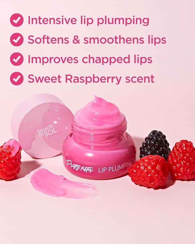 TOUCH IN SOL Pretty Filter Lip Plumping Mask - Lip Volumizing and Moisturizing with Shea Butter, Korean Skincare - Hydrating, Lip Repair, Lip Plumps, Raspberry Scent-Velvo Beauty