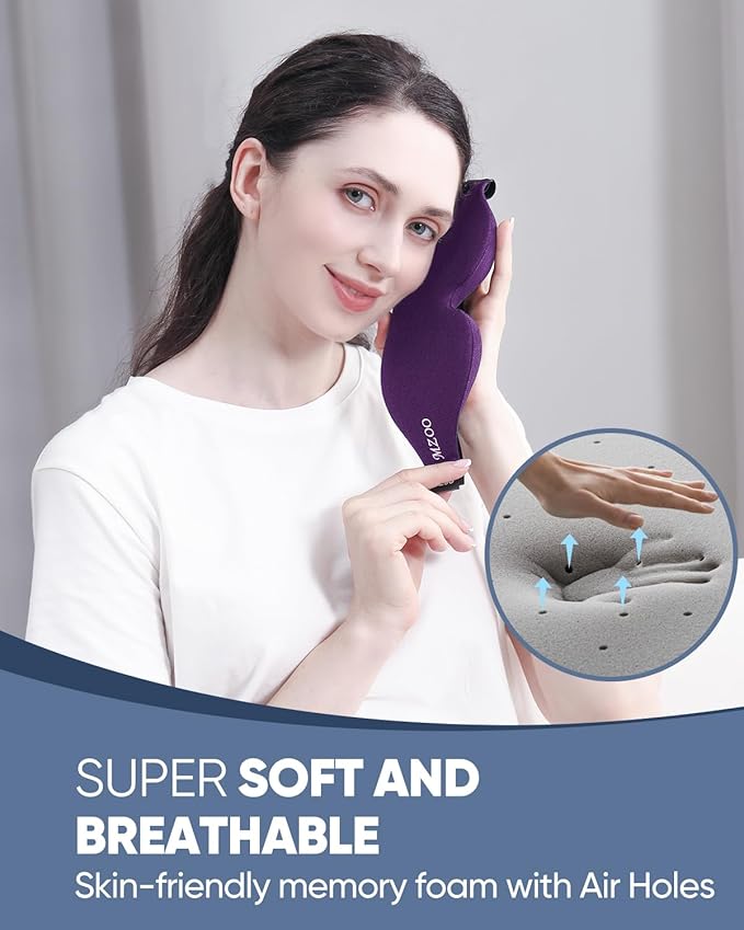 MZOO Luxury Sleep Eye Mask for Side Sleeper Men Women, Zero Eye Pressure 3D Sleeping Mask, Light Blocking Patented Design Night Blindfold, Soft Eye Shade Cover for Travel, Purple-Velvo Beauty