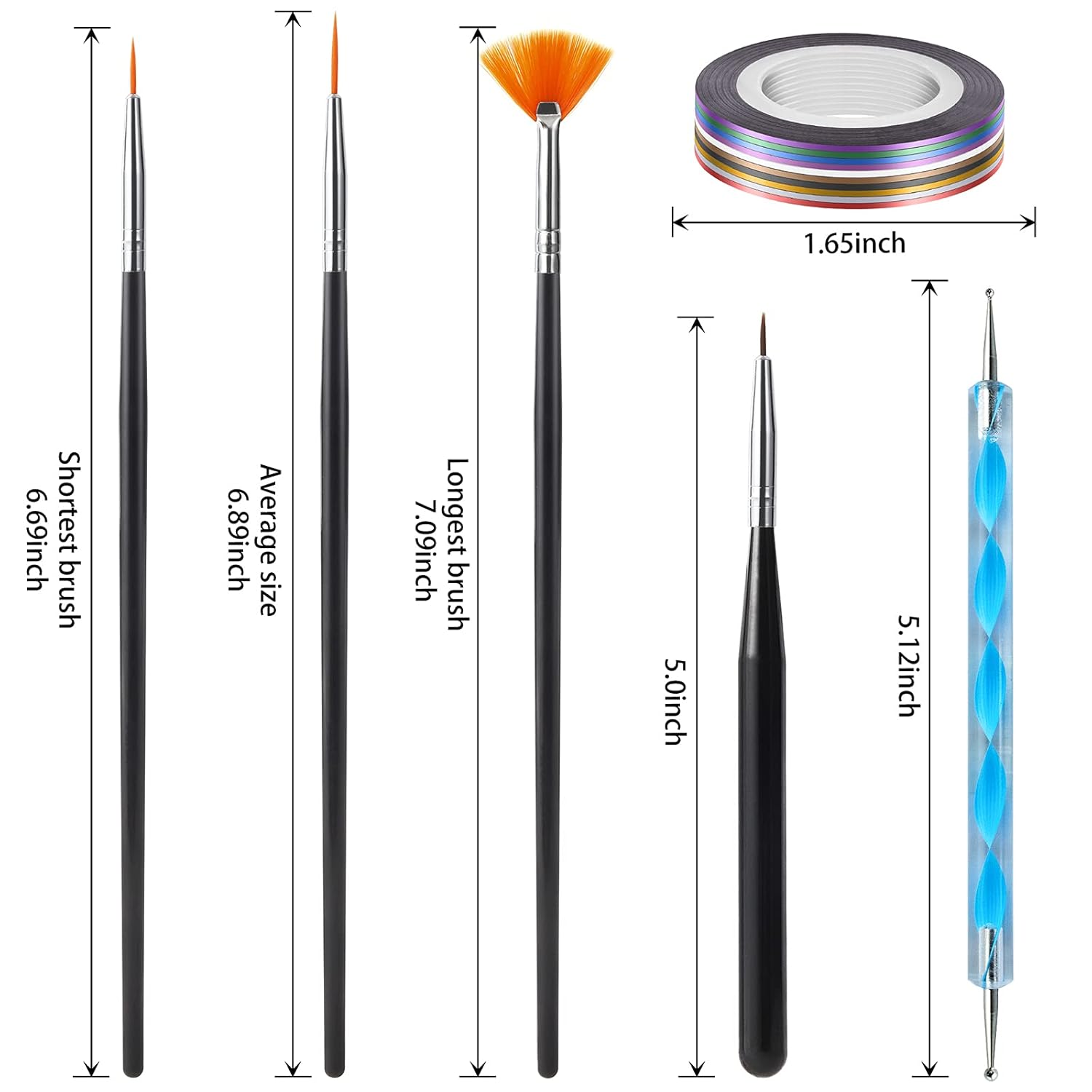 Artdone Nail Art Brushes set,Nail Art Tool Set,Nail Dotting Tools,Nail Dust Brush,Striping Nail Art Brushes for Long Lines,Nail Drawing Pen For Nail Design.…-Velvo Beauty