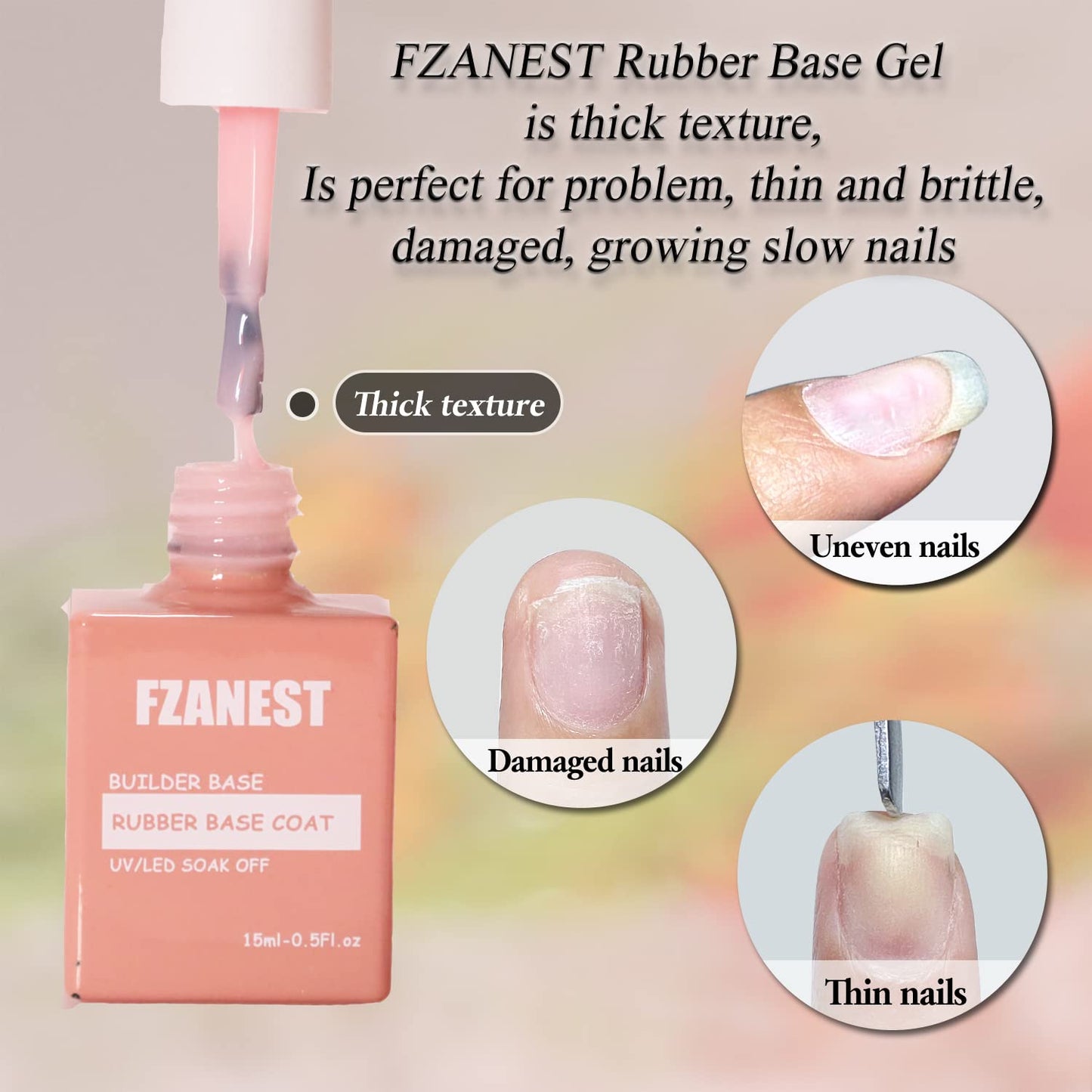 FZANEST Milky Pink Gel Nail Polish, Builder Rubber Base Gel for Nails Strengthener Extension Building Aprex Natural Nails Brush On Builder In a Bottle UV LED-Velvo Beauty