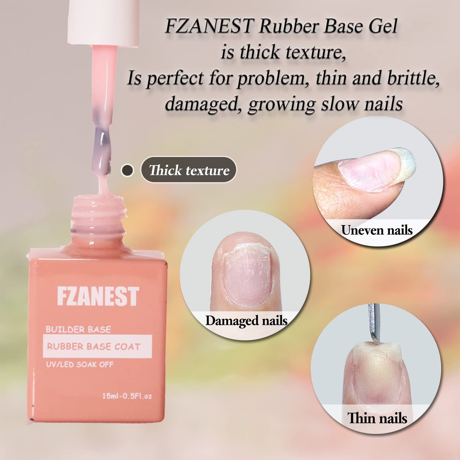 FZANEST Milky Pink Gel Nail Polish, Builder Rubber Base Gel for Nails Strengthener Extension Building Aprex Natural Nails Brush On Builder In a Bottle UV LED-Velvo Beauty