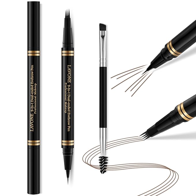 Eyebrow Pen Makeup Kit, with 4 Tip Waterproof Microblading Eyebrow Pencil, Eyeliner, Eyebrow Pomade and Dual-ended Eyebrow Brush, Brow Pencil Eyebrow Kit for Natural Looking - Dark Brown-Velvo Beauty