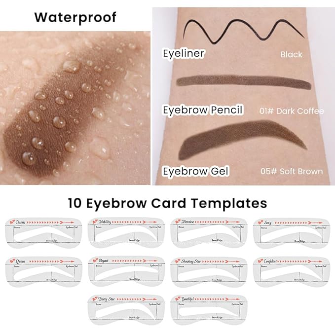 evpct Eyebrow Stencils Kit for Women Shaping, Eyebrow Shaper Makeup Kit, Eye Brow Stencil Shaper Tinting kits for Women, with Eyeliner, Eyebrows Pencil, Pomade, Brush and 10 Stencils, 05# SOFT BROWN-Velvo Beauty