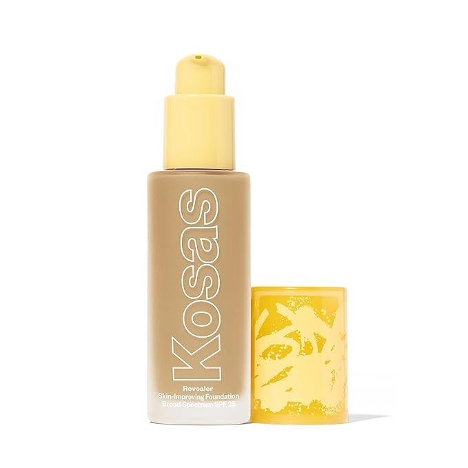 Kosas Revealer Skin-Improving Foundation with SPF 25 Protection - Hydrate, Brighten, Soothe, Plump, Protect Skin - Smoothing Texture, Natural Finish and Clean Formula - Light Medium Neutral Olive 210-Velvo Beauty