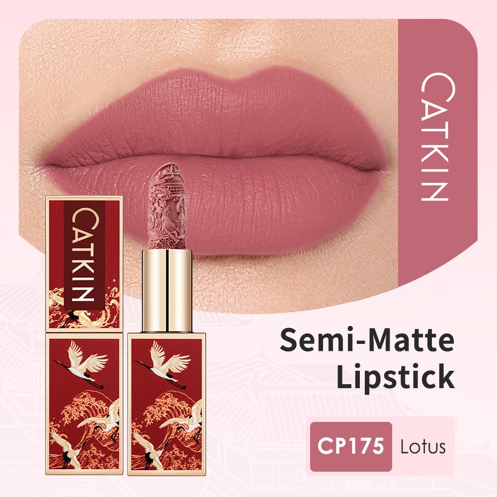 Catkin Semi-Matte Lipstick Hydrating High Impact Color Infused with Vitamin E and Avocado Oil Smooth Soft Texture Long Lasting Matte Finish 175-Velvo Beauty