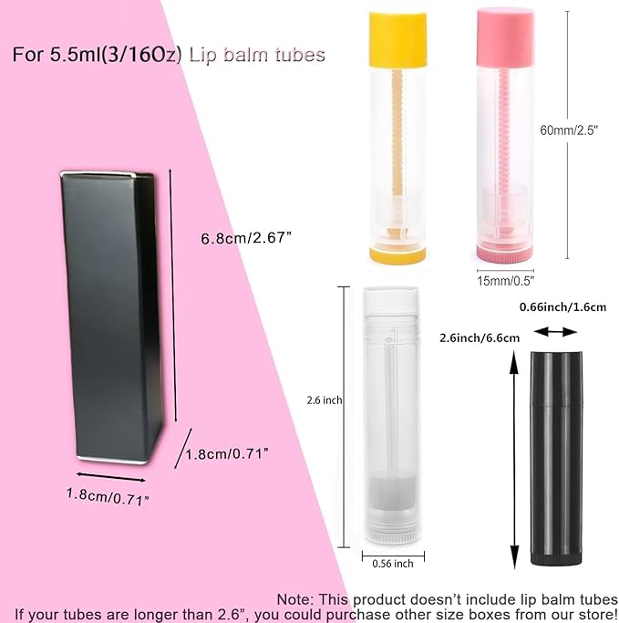 ANZKA 50 Pcs Lip Balm Boxes Packaging, 6.8x1.8x1.8cm Wrapping Box for 0.15Oz Lipbalm Containers Tubes, 5.5ml DIY Lipsticks Black Package Boxes-Velvo Beauty