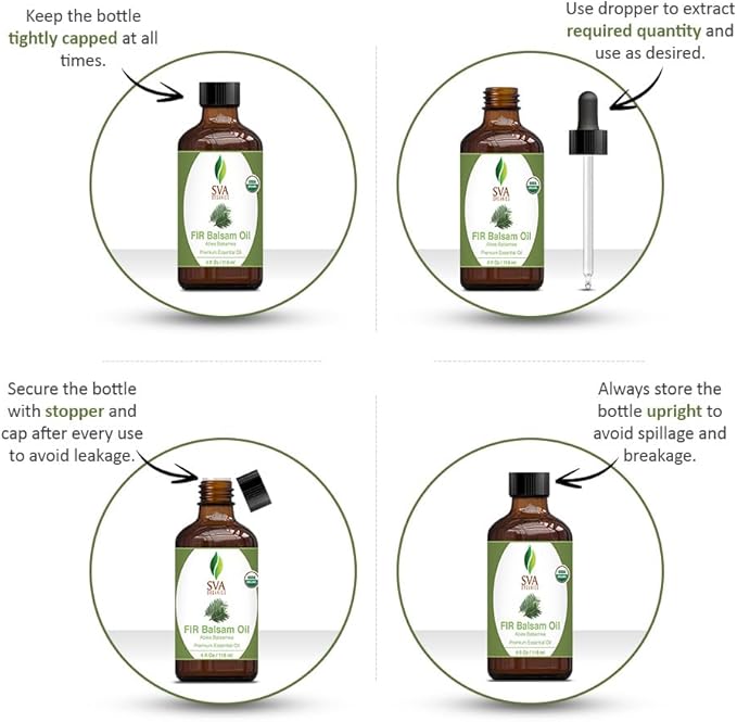 SVA Fir Balsam Essential Oil Organic – 4 Fl Oz – 100% Natural Organic Fir Oil - for Diffuser, Hair Care, Face, Skin Care, Aromatherapy, Scalp and Body Massage, Soap and Candle Making – with Dropper-Velvo Beauty