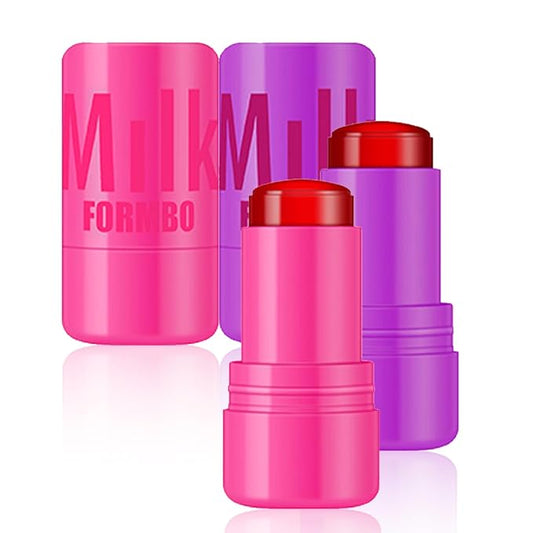 2 Pcs Milk Jelly Blush,Jelly Tint Blush Stick Sheer Lip & Cheek Stain Milk Cooling Water Jelly Tint Long Lasting Face Blushes, Lip Gloss Cheek Solid Moisturizer Stick (03#+04#)-Velvo Beauty