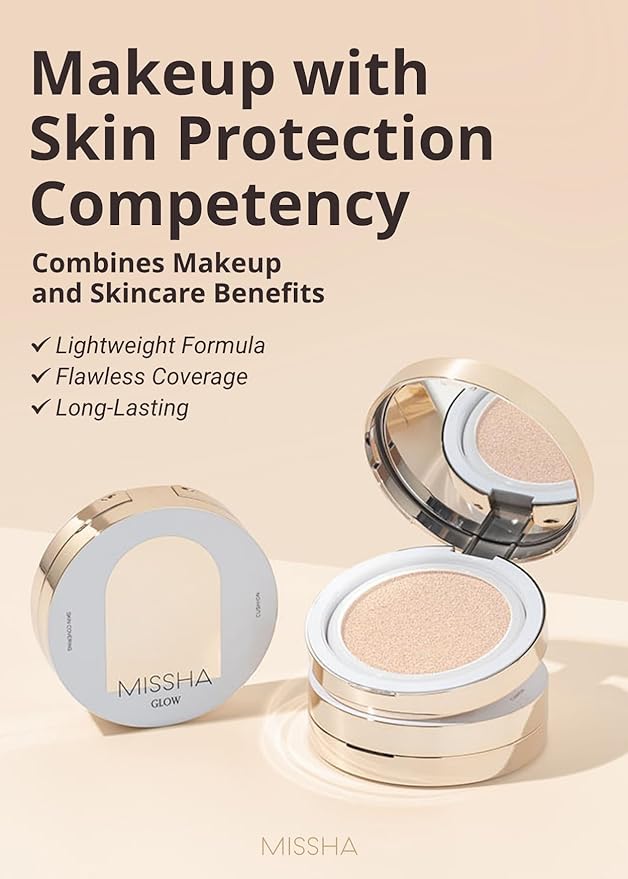 MISSHA Glow Cushion No.13 Light Beige for Fair Skin Radiant & Moisturizing Skin with Buildable Coverage-Velvo Beauty