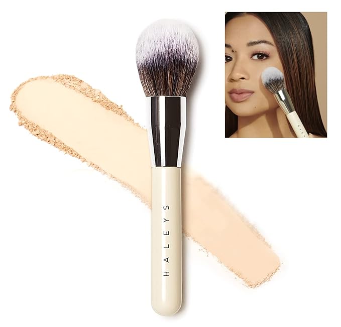 HALEYS Powder Brush VEGAN+CRUELTY-FREE, Soft, Streak-free, Perfect Blending, Buff, Blurs, Smooths, Control, Precision, Complexion tools, For powder, setting powder, blush, Sustainable Wood Handle-Velvo Beauty
