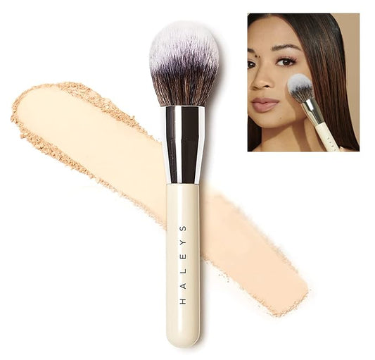 HALEYS Powder Brush VEGAN+CRUELTY-FREE, Soft, Streak-free, Perfect Blending, Buff, Blurs, Smooths, Control, Precision, Complexion tools, For powder, setting powder, blush, Sustainable Wood Handle-Velvo Beauty