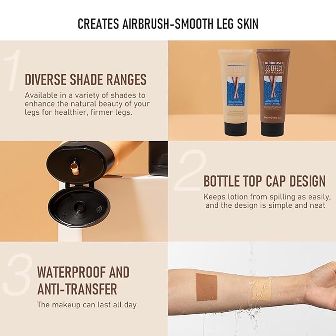 118ml Airbrush Legs, Leg Makeup Lotion, Body Makeup, Waterproof Long Lasting Full Coverage Lightweight Leg Body Cosmetic for Wedding (1#)-Velvo Beauty