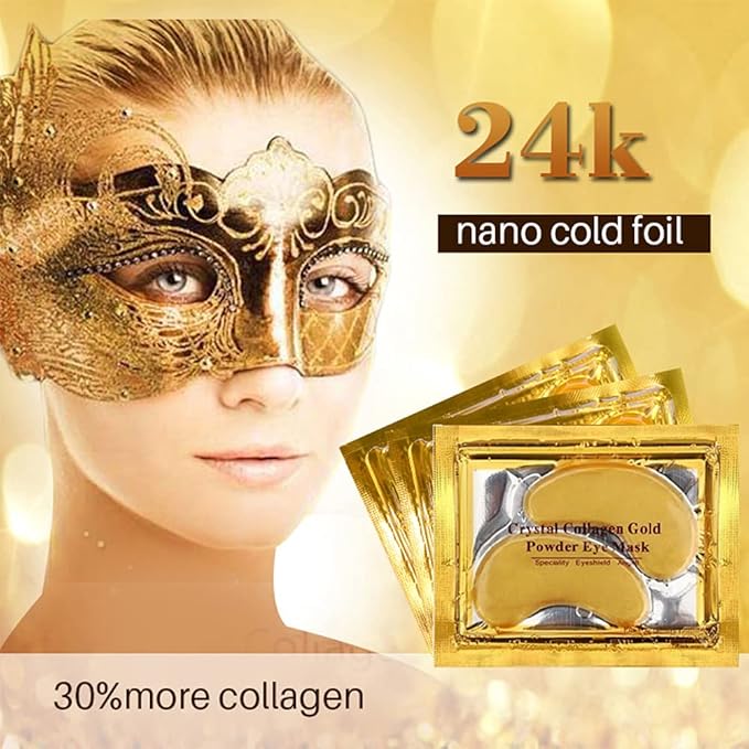 24K Gold Crystal Collagen Under Eye Mask, Anti Aging Hyaluronic Acid Under Eye Patches for Moisturizing & Reducing Dark Circles (15 Pairs)-Velvo Beauty
