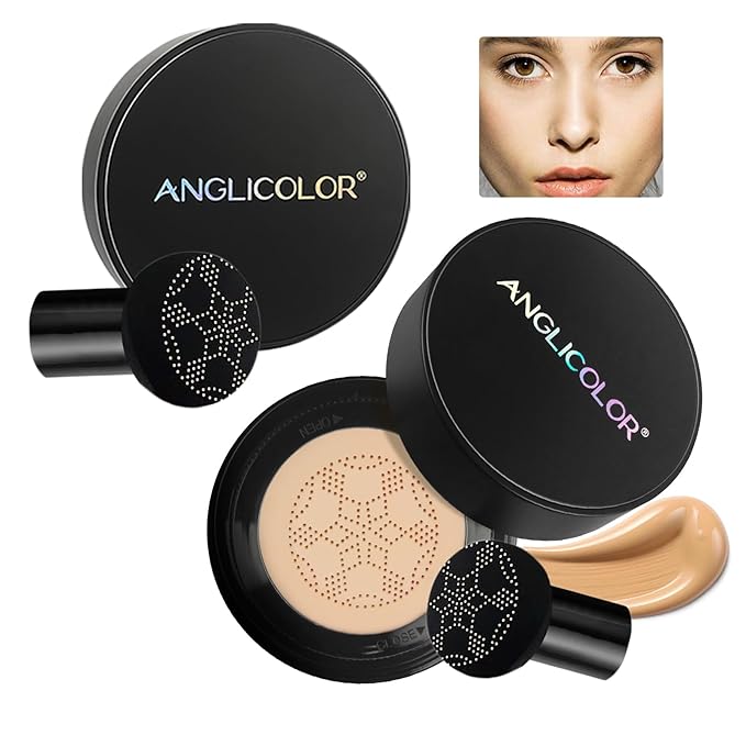 Mushroom Head Air Cushion CC Cream Strong Concealer 2PC,Face Makeup Cushion Foundation Long Lasting,Moisturizing BB Cream Makeup Base Primer Even Skin Tone for All Skin Types (2PC 02, 200g)-Velvo Beauty