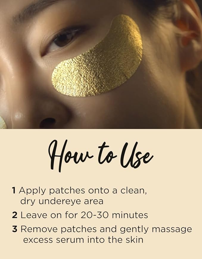 YURICOS Caviar Gold Foil Under Eye Mask Patch for Dark Circles and Puffiness 20 Pairs - Premium Anti-Aging 24k Gold Eye Mask to Diminish Under Eye Wrinkles, Lines-Velvo Beauty