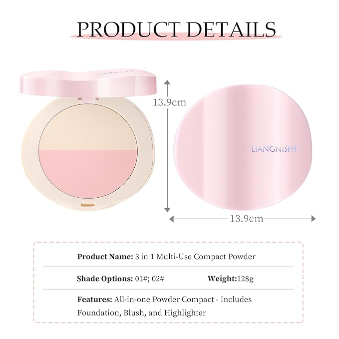 Pink Setting Powder, 3 in 1 Blush Palette with Puff, Highlighter Palette, Fine Texture Blush Pressed Powder, Setting Powder Makeup, Korea Makeup - Pink-Velvo Beauty
