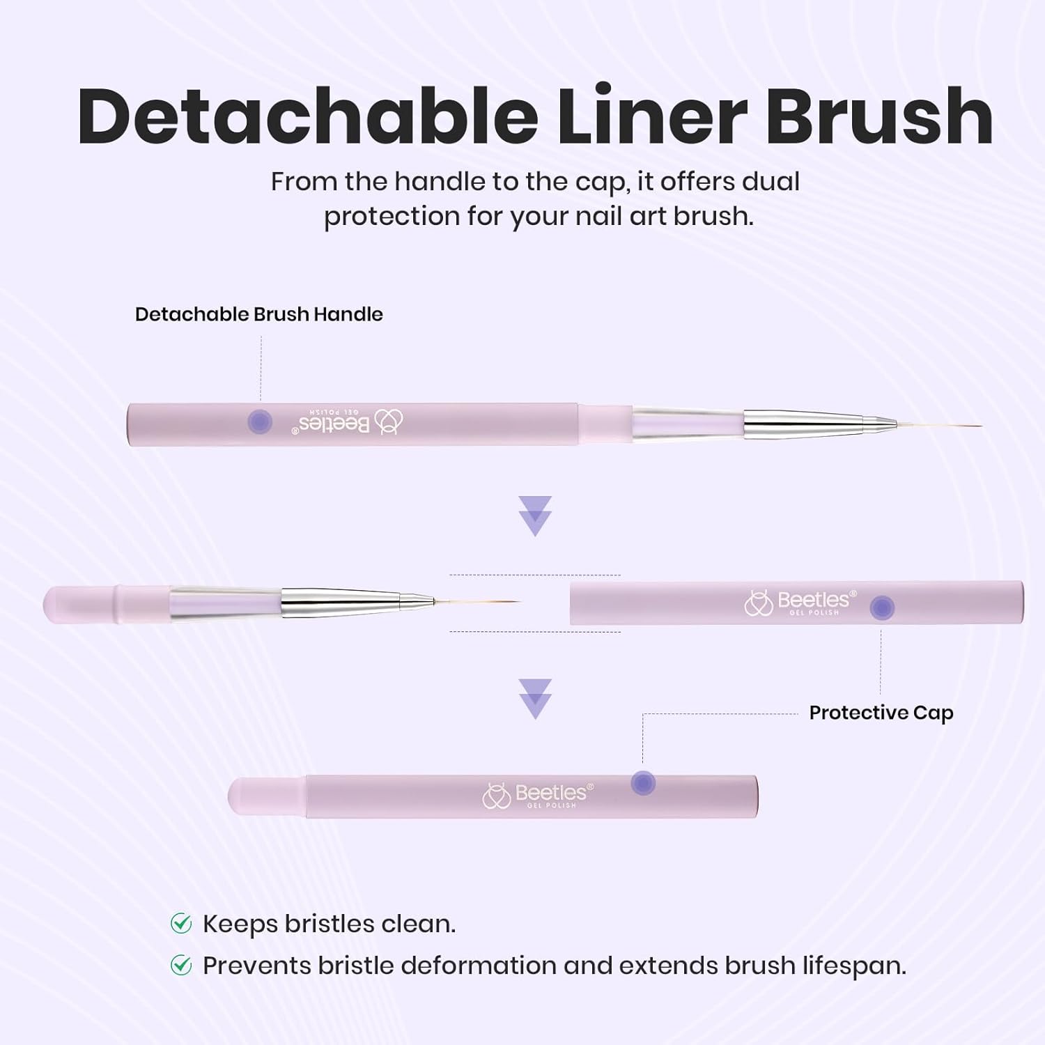 Beetles Nail Art Brushes, 1pcs Liner Brush Size 15mm Painting Art Design Manicure Pen Detachable Handle and Protect Cap Professional Nail Tools for Lines, Details, Fine Drawing-Velvo Beauty