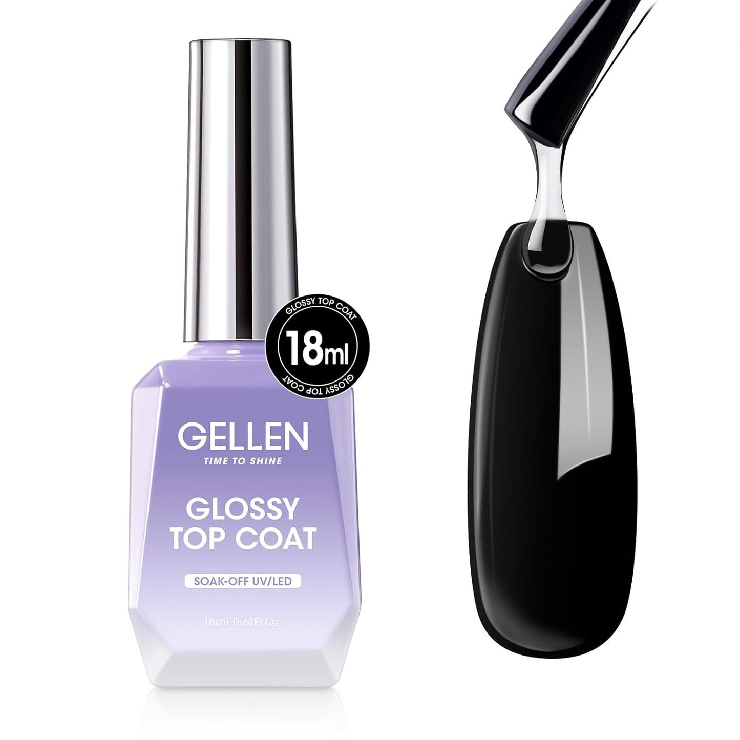 GELLEN Gel Top Coat Nail Polish- 18ml No Wipe Top Coat Gel Polish, High Gloss Shiny Long Lasting, Soak Off Nail Lamp for Home DIY and Nail Salon-Velvo Beauty