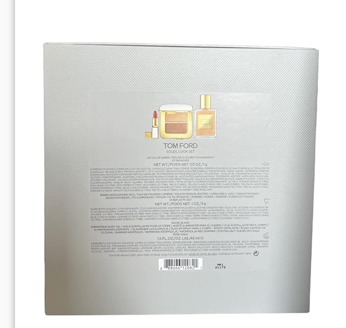 Tom Ford Soleil Look Set 3pc Soleil Shimmering Body Oil Rose Gold Highlighting Duo Reflects Gilt Paradiso Lip Color Sheer-Velvo Beauty