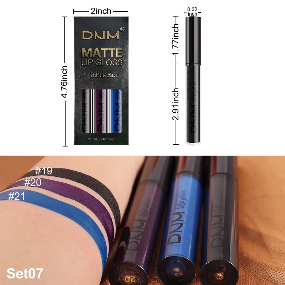 evpct 3Pcs Dark Black Purple Blue Matte Liquid Lipstick Halloween for Women Long Lasting Smudge Proof Black 24 Hours Original Lip Liner and Lipstick Stain Makeup Set labial mate larga duracion 24-Velvo Beauty