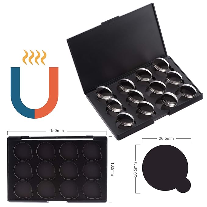 Empty Magnetic Eyeshadow Makeup Palette with 12Pcs 26mm Round Metal Pans-Velvo Beauty