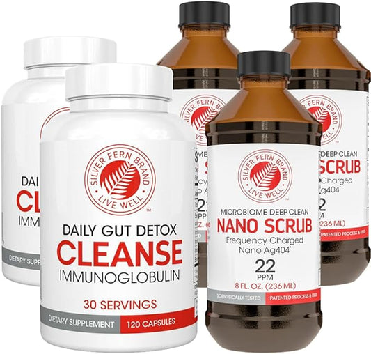 Silver Fern Brand Ultimate Clean-Up Kit - Moderate to Severe Issues - Cleanse Capsules & Nano Scrub Liquid, I Kit, 30 Day Supply, No Gluten, No Dairy, Made in USA-Velvo Beauty
