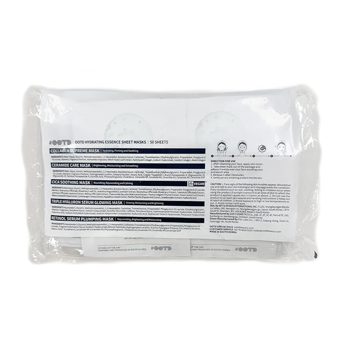 50Combo Korean Face Sheet Mask Gift Pack, Hydrating, Calming, Brightening, Smooting, Rejuvenating, EVE Vegan, Cica, Hyaluron, Retinol, Ceramide, Collagen-Velvo Beauty