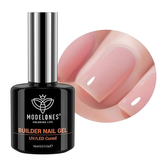 modelones Builder Nail Gel, 8-in-One Neutral Nude Pink Builder for Nail Thickening Apex Building, Rose Blush Pink Rubber Color Base LED Lamp Cured Strengthener Extend Hard Gel Polish for DIY Salon-Velvo Beauty