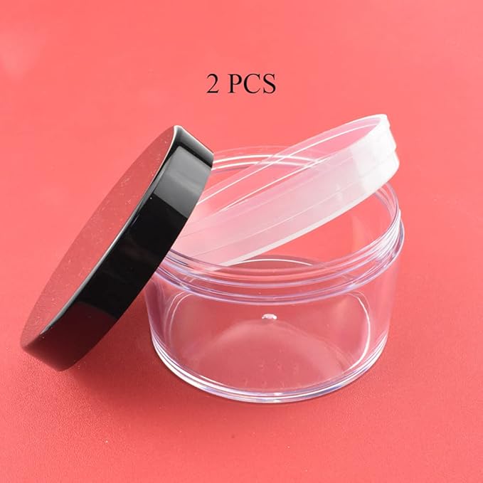 HAHIYO 2Pcs 50ml/1.69oz Plastic Empty Travel Powder Container Large Loose Powder Compact Case Makeup Cosmetic Jar Refillable Powder Box No Leak Powder Holder with Common Sifter and Black Screw Lid-Velvo Beauty