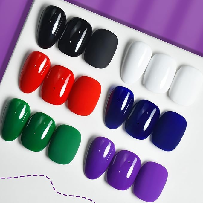 JODSONE 10ml Gel Nail Polish Set 6Colors Black White Red Deep Blue Dark Green Deep Purple All Seasons Neutral Soak Need U V/LED Lamp Curing-Velvo Beauty