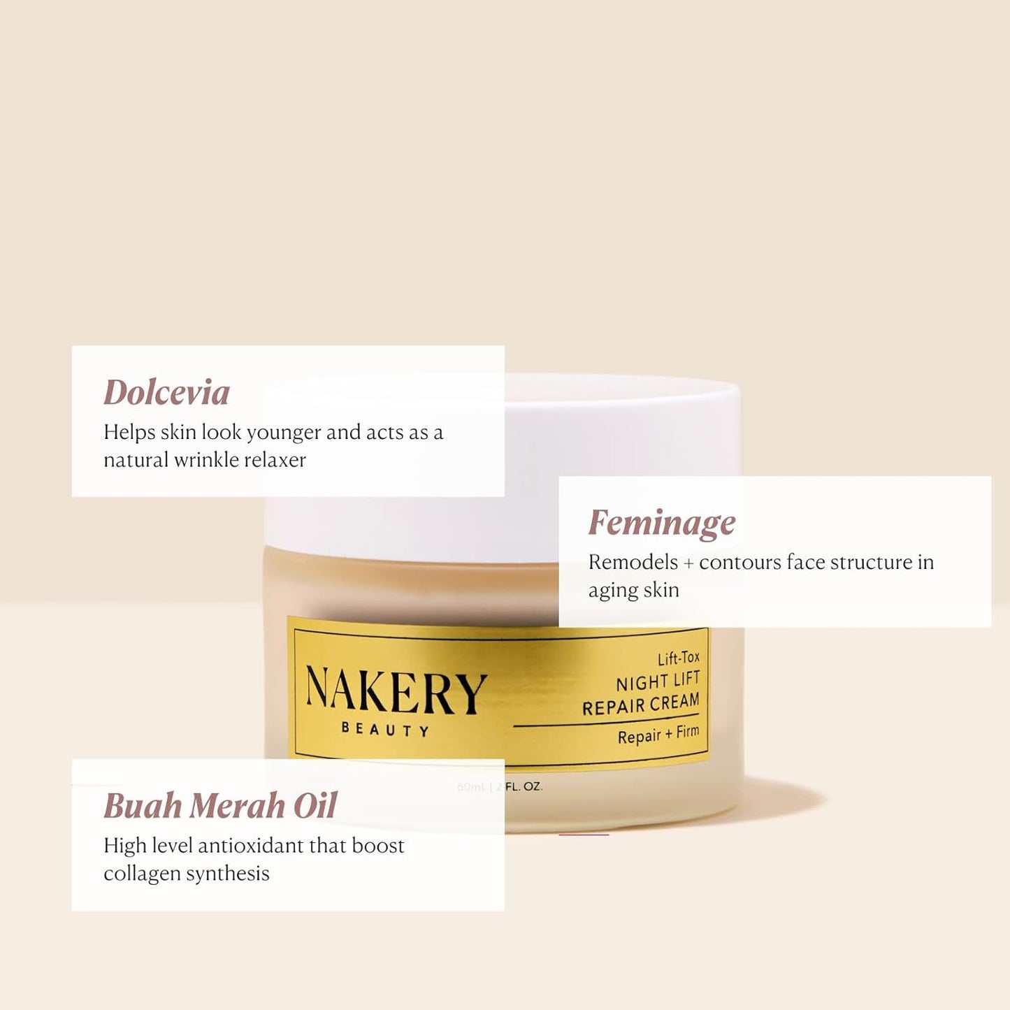 Nakery Lift-Tox Night Cream for Women - Overnight Anti Wrinkle Face Cream for Firmer & Smoother Complexion - Hydrating Night Cream for Women with Crepey Skin - Rich Night Face Cream for Mature Skin-Velvo Beauty