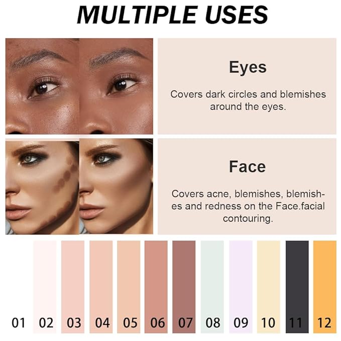 Kaely Color Correcting Concealer,Cream Pot Concealer Full Coverage,under Eye Concealer Palette for Conceals Dark Circles,Waterproof Foundation Face Makeup,07 Dark Coffee-Velvo Beauty