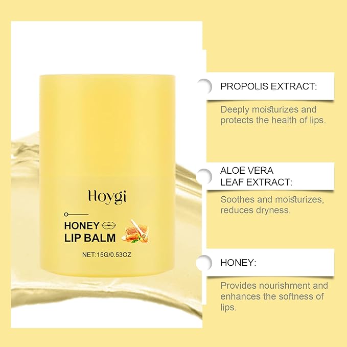 Honey Lip Balm, Propolis Long Lasting Hydrating Lip Butter & Mask, Overnight Nourishing Care, Gentle Exfoliation, Non-sticky Fresh Texture-Velvo Beauty