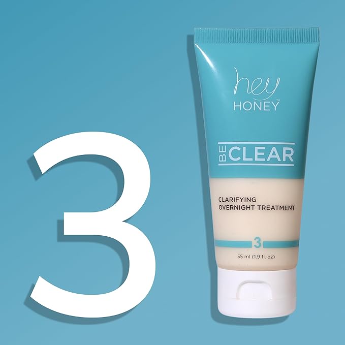 Hey Honey Skincare Be Clear 3-Step Acne Clearing Kit |Clear Face Wash, Deep Pores Cleansing, Overnight Treatment | with Propolis & Honey | Clear Blemish Skin Purifying Formulas | 3-Piece Kit-Velvo Beauty