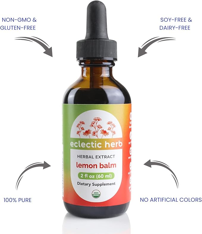 Eclectic Herb Organic Lemon Balm Extract - 2 oz - Non-GMO, Gluten-Free, Soy-Free, Dairy-Free - Pure Herbal Extract for Calming and Relaxation-Velvo Beauty